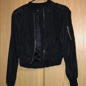 Black Crop Bomber Jacket